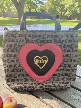 Juicy Couture Y2K Script Logo Tote Pink Heart Bag Canvas Satchel